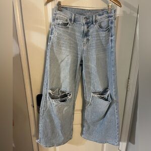 American Eagle Outfitters Ripped Light Blue Super High Rise Ultra Wide Leg Jeans